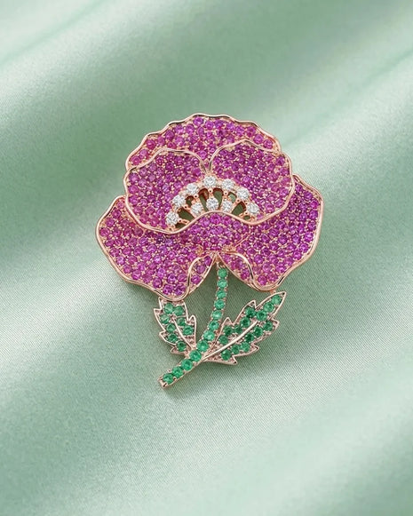 Rose Flower Brooch in 92.5 Silver