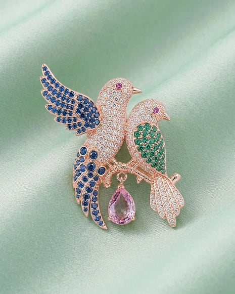 Twin Bird Brooch in 92.5 Silver