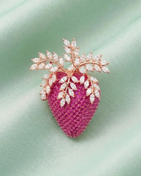 Silver Strawberry Brooch in 92.5 Silver