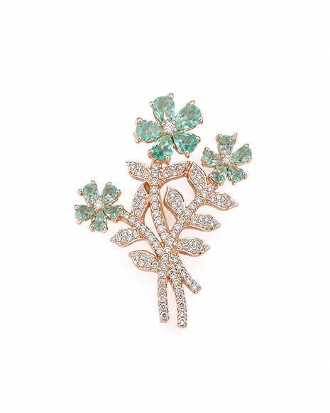 Green Flower Brooch in 92.5 Silver