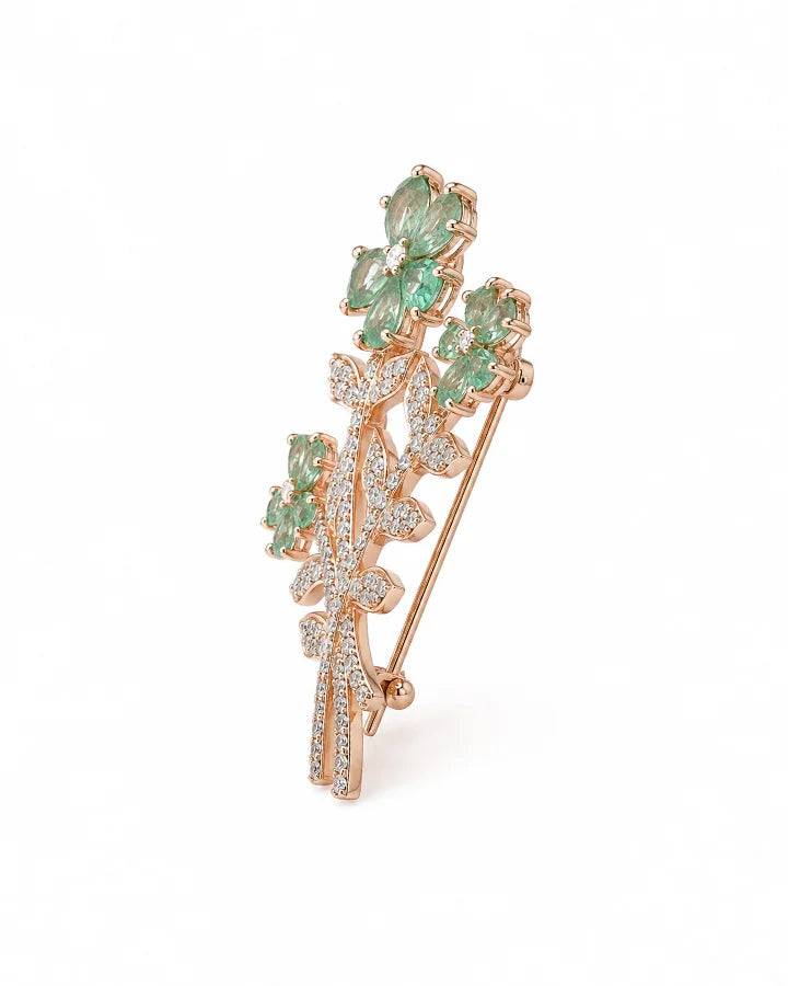 Green Flower Brooch in 92.5 Silver