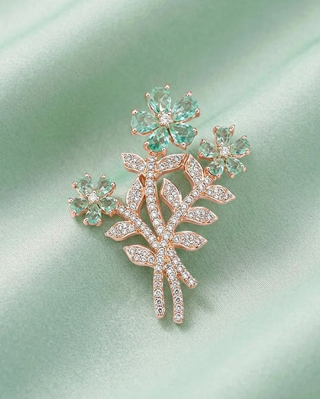 Green Flower Brooch in 92.5 Silver