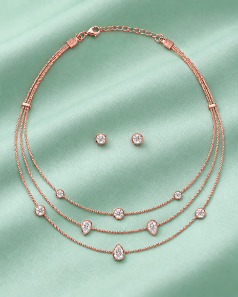 Triple Layer Rose Radiance Necklace in 92.5 Silver