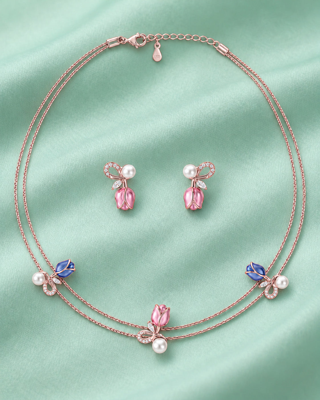 Pink Azure Blossom Necklace in 92.5 Silver