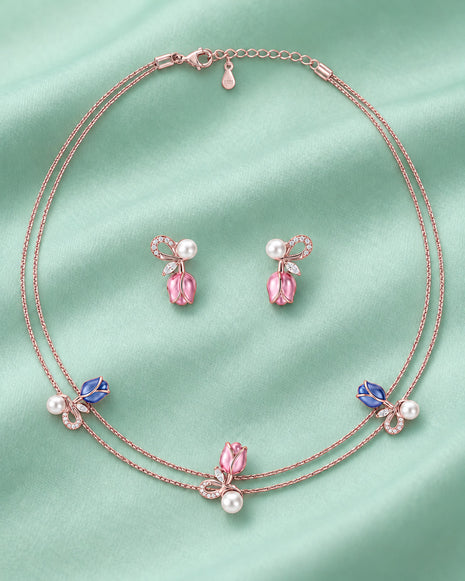 Pink Azure Blossom Necklace in 92.5 Silver