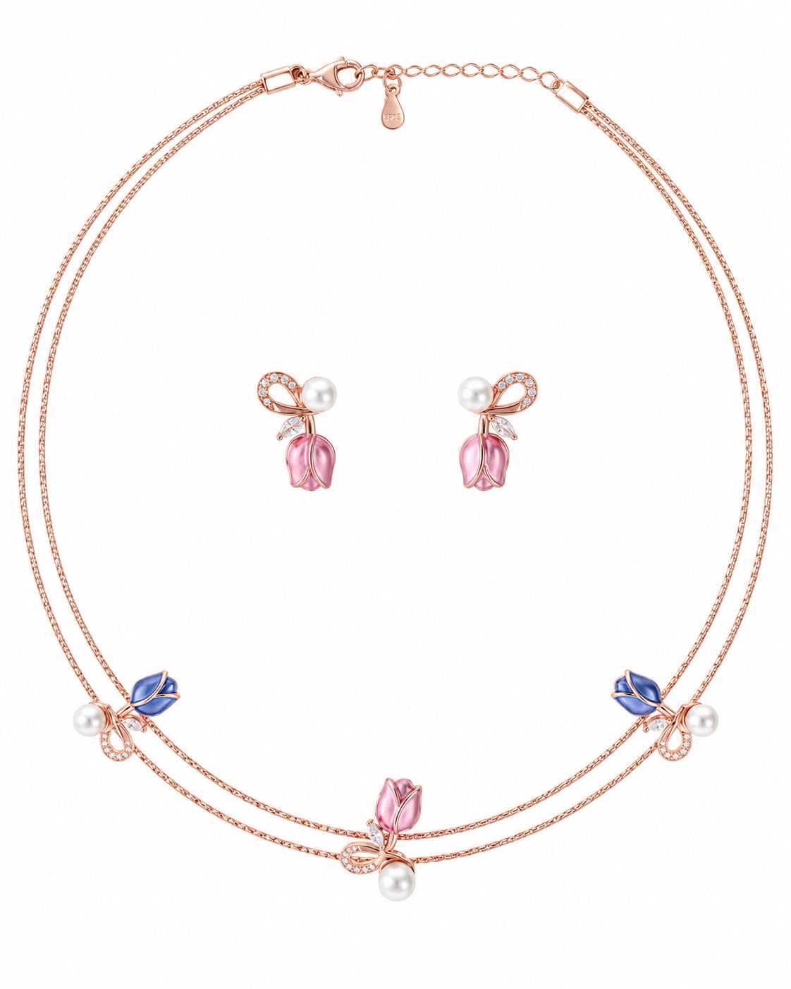 Pink Azure Blossom Necklace in 92.5 Silver