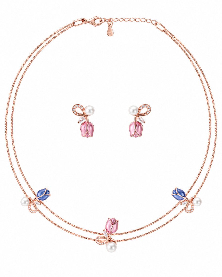 Pink Azure Blossom Necklace in 92.5 Silver