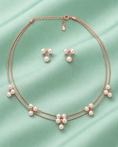Rose Pearl Blossom Necklace in 92.5 Silver