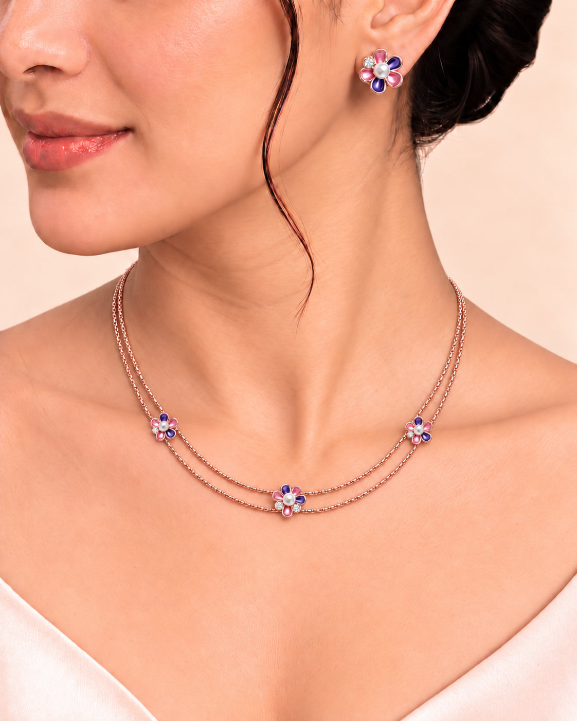 Purple Green Butterfly Necklace in 92.5 Silver