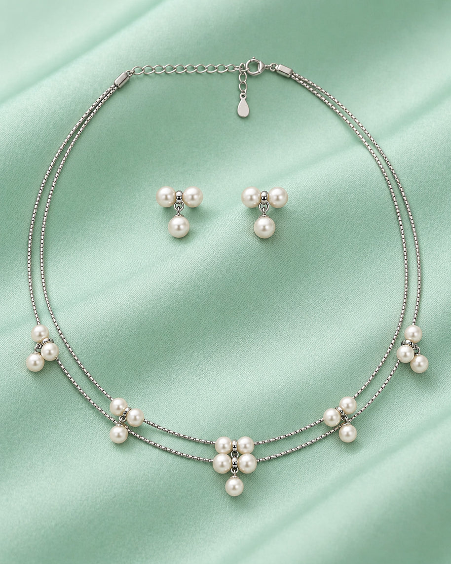 Pearl Blossom Grace Necklace in 92.5 Silver