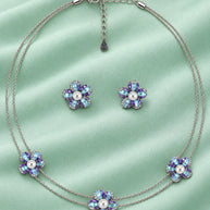 Teal Violet Pearl Blossom Necklace in 92.5 Silver