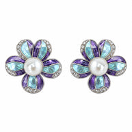 Teal Violet Pearl Blossom Necklace in 92.5 Silver