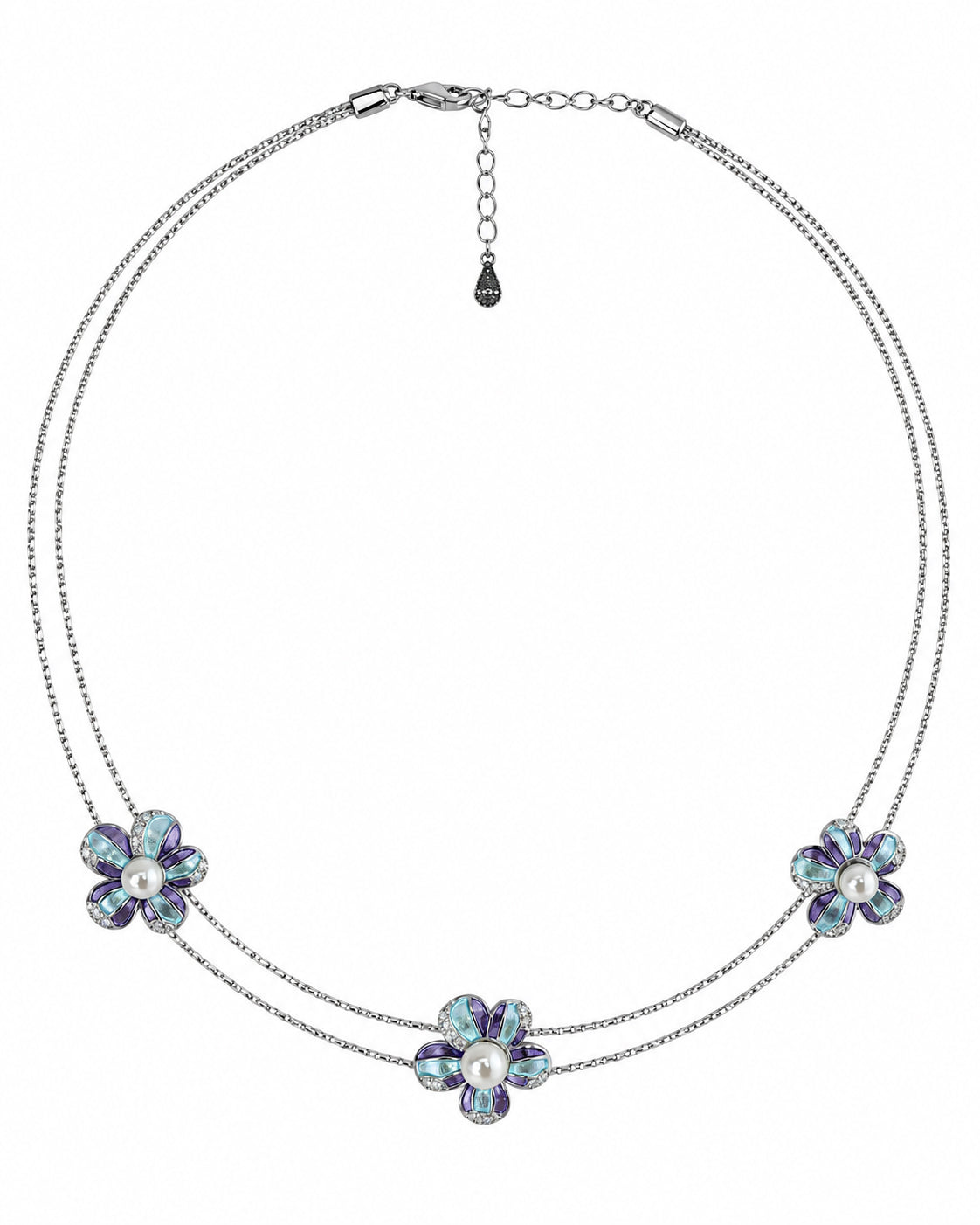 Teal Violet Pearl Blossom Necklace in 92.5 Silver