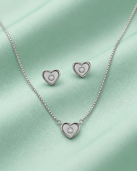 Pearl Heart Pendant Set in 92.5 Silver