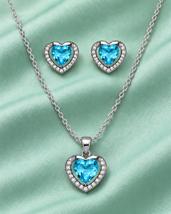 Blue Heart Sparkle Pendant Set in 92.5 Silver