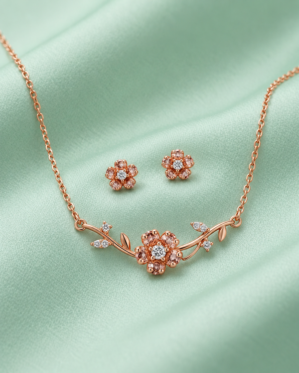 Rose Gold Floral Glow Pendant Set in 92.5 Silver