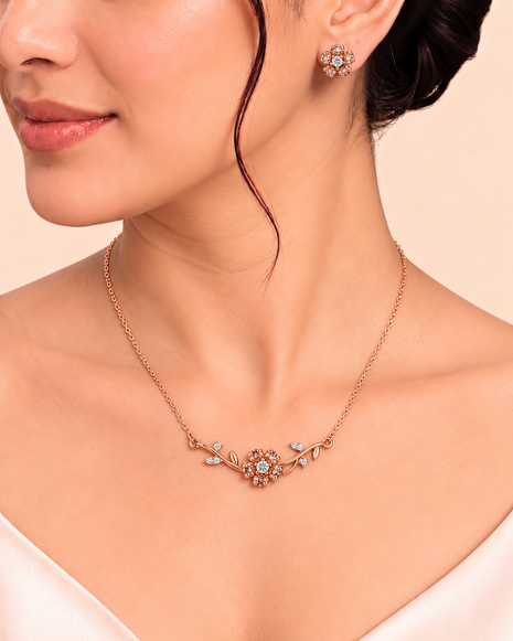 Rose Gold Floral Glow Pendant Set in 92.5 Silver
