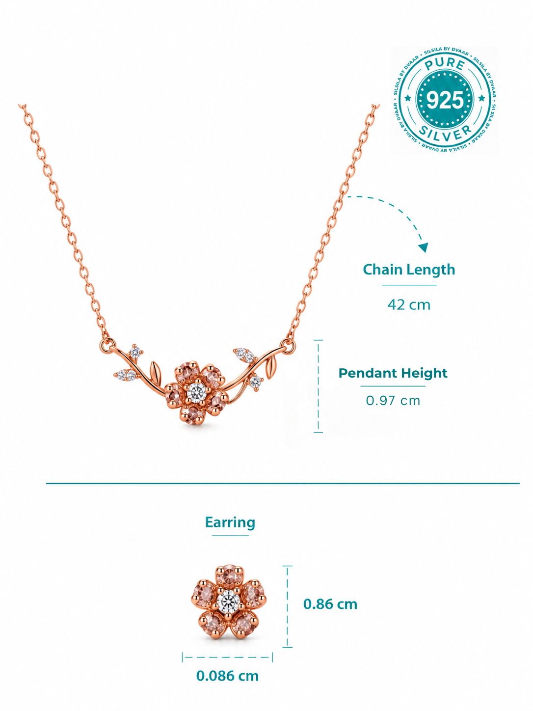 Rose Gold Floral Glow Pendant Set in 92.5 Silver