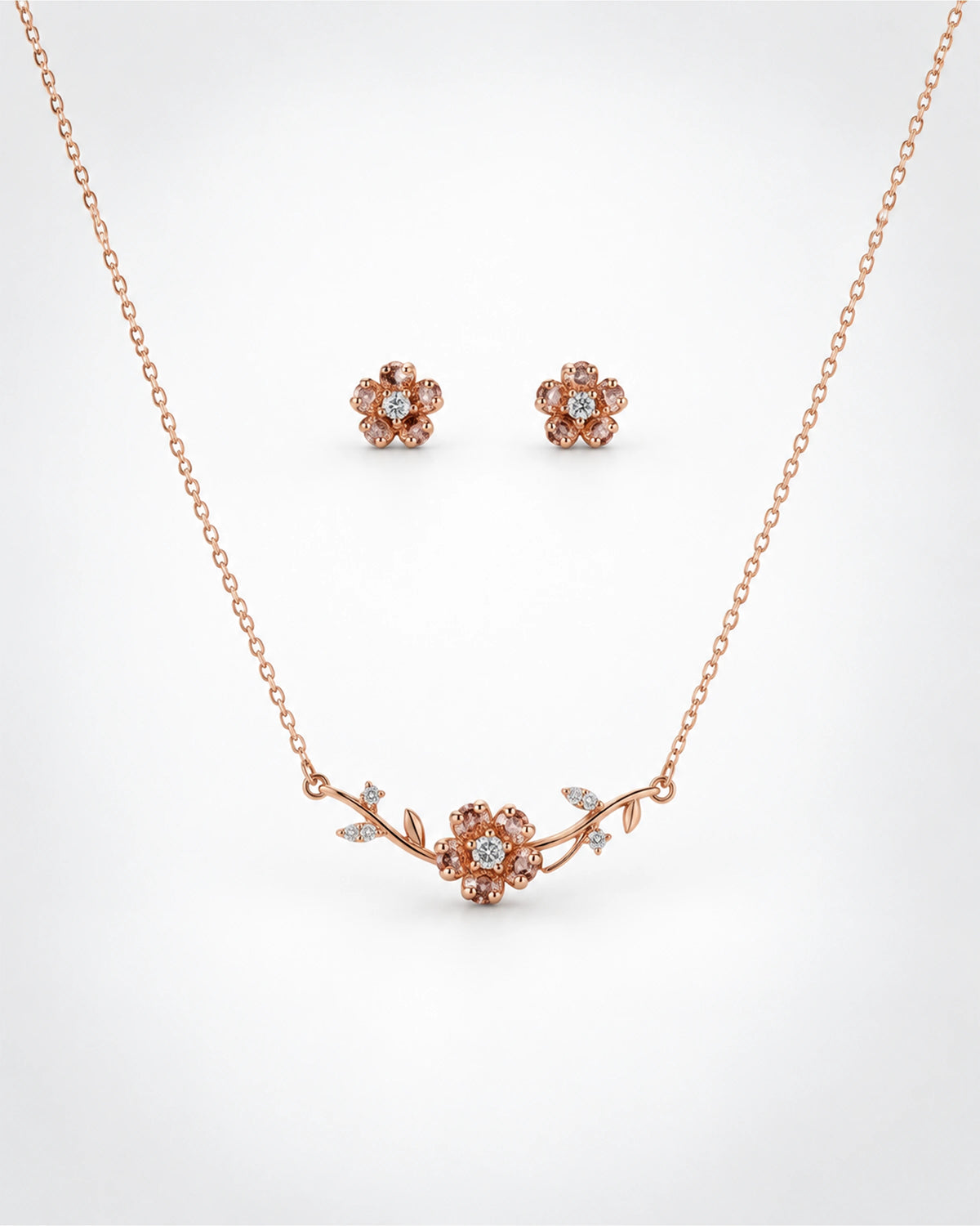 Rose Gold Floral Glow Pendant Set in 92.5 Silver