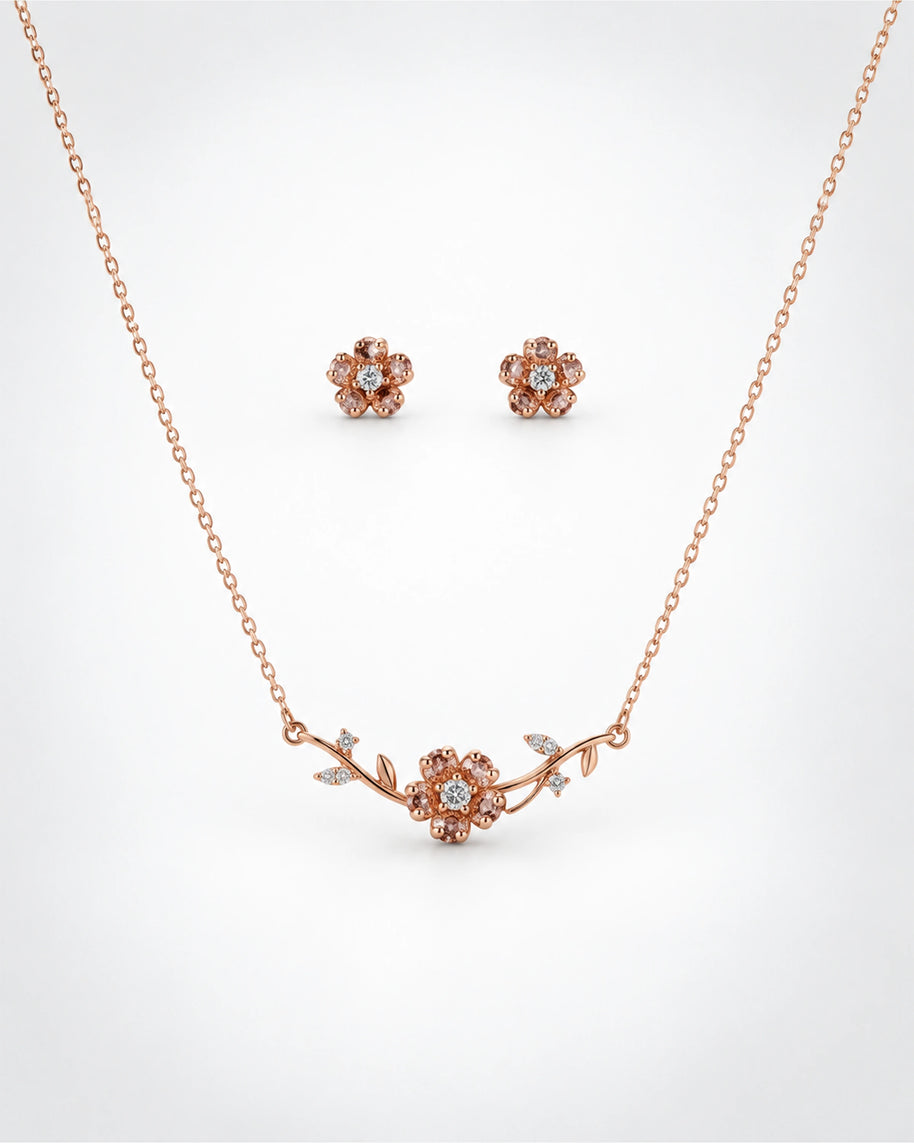 Rose Gold Floral Glow Pendant Set in 92.5 Silver
