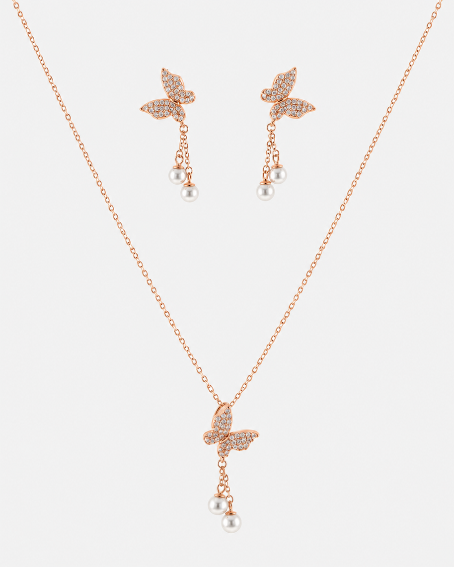 Pearl Wing Pendant Set in 92.5 Silver