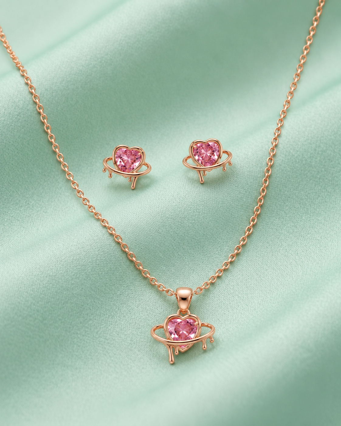 Pink Heartbeat Pendant Set in 92.5 Silver