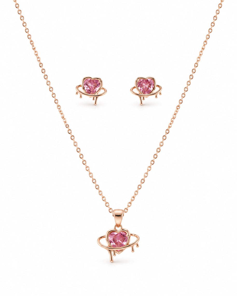 Pink Heartbeat Pendant Set in 92.5 Silver