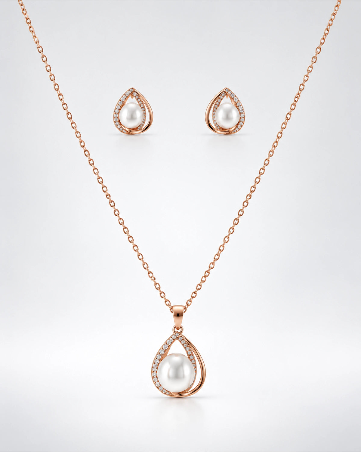 Pearly Teardrop Glow Pendant Set in 92.5 Silver
