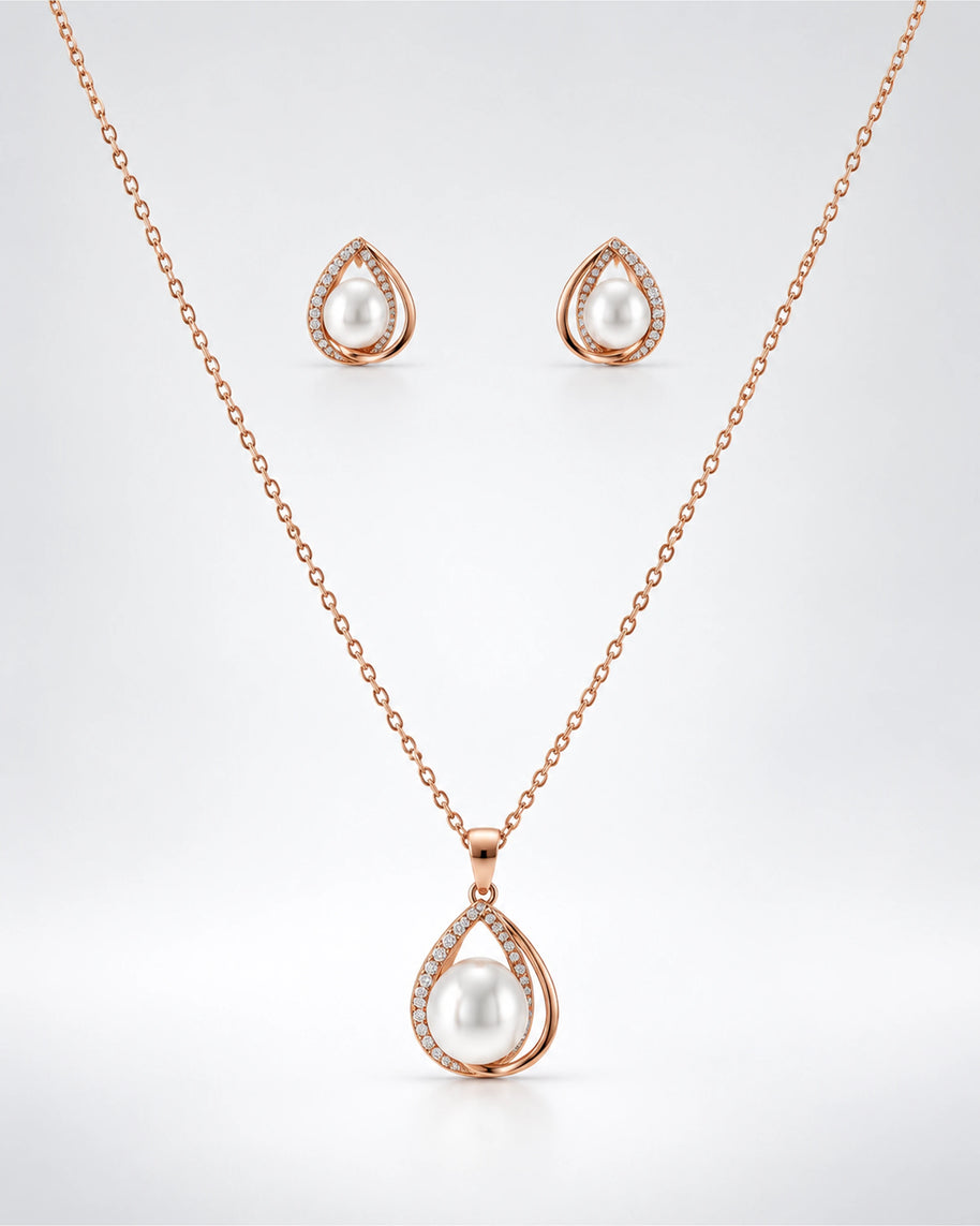 Pearly Teardrop Glow Pendant Set in 92.5 Silver