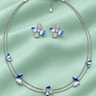 Blue Flutter Blossom Necklace in 92.5 Silver