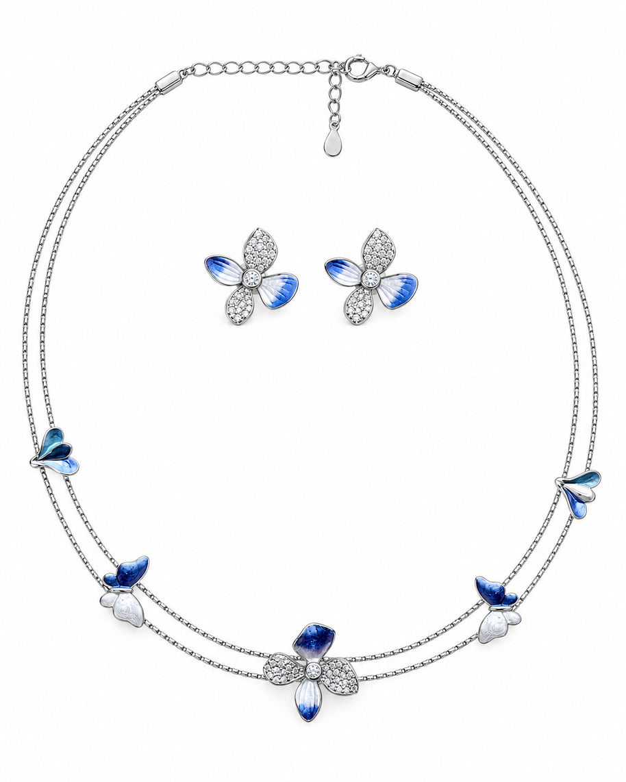 Blue Flutter Blossom Necklace in 92.5 Silver