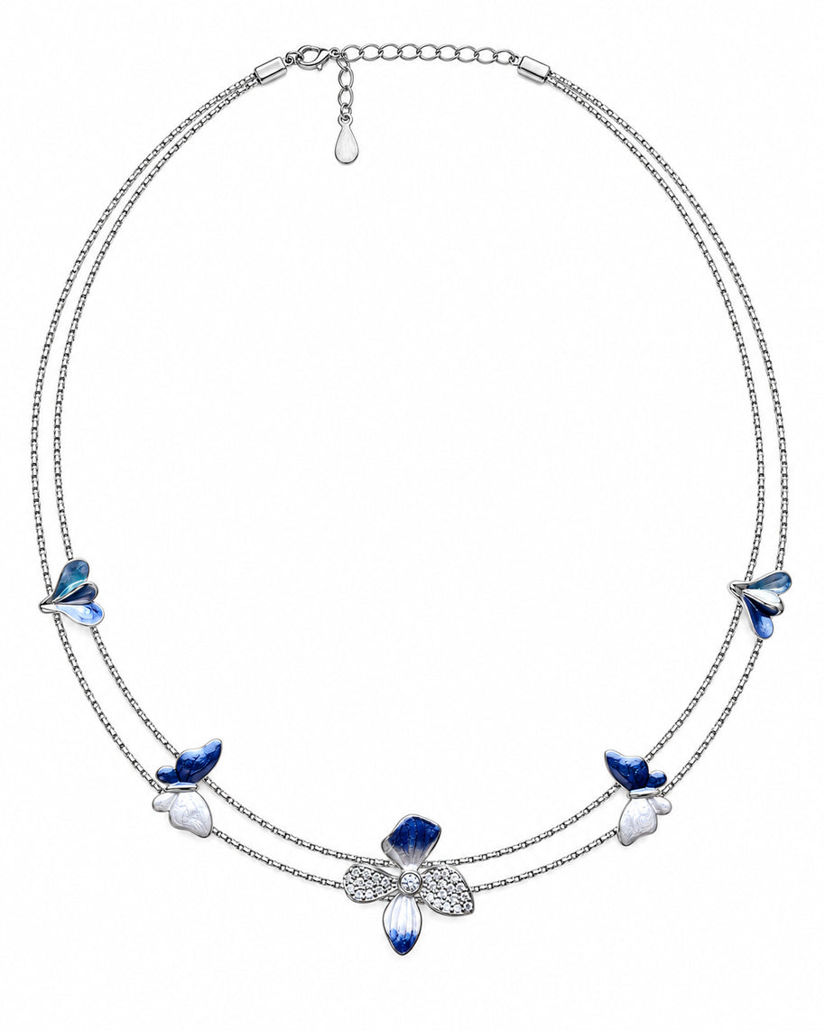 Blue Flutter Blossom Necklace in 92.5 Silver