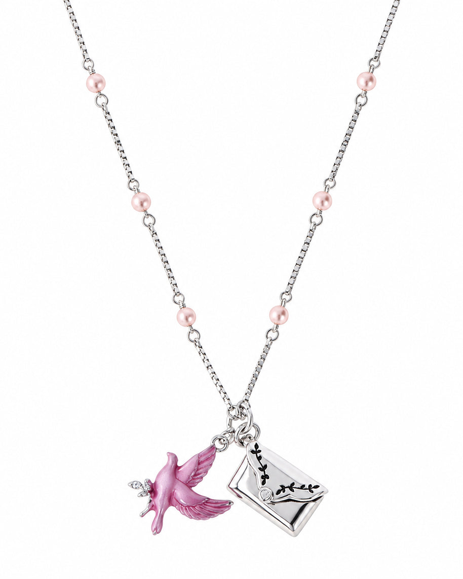 Pink Enamel Love Chain in 92.5 Silver