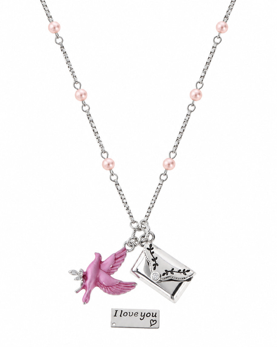 Pink Enamel Love Chain in 92.5 Silver