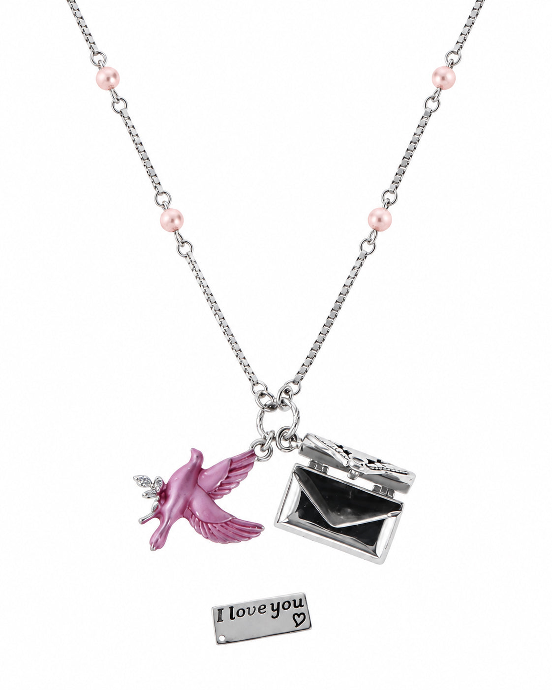 Pink Enamel Love Chain in 92.5 Silver