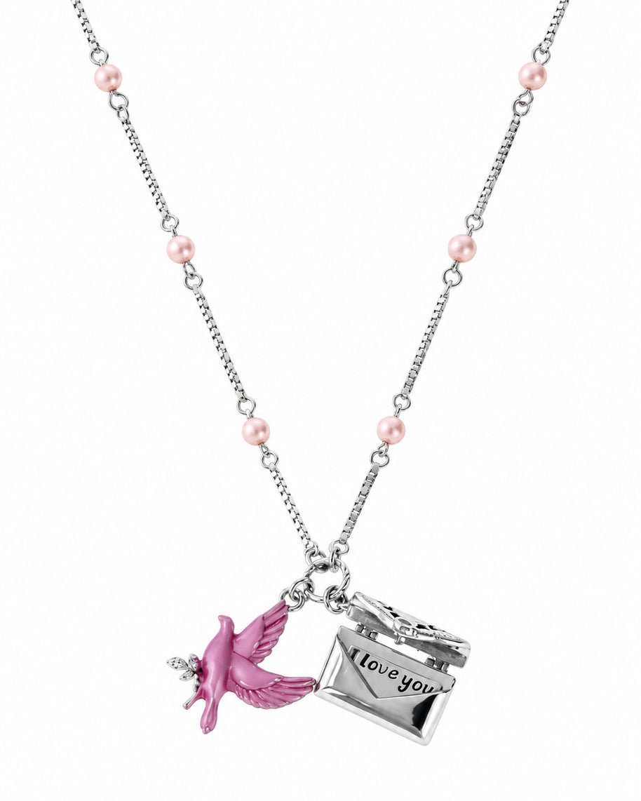Pink Enamel Love Chain in 92.5 Silver