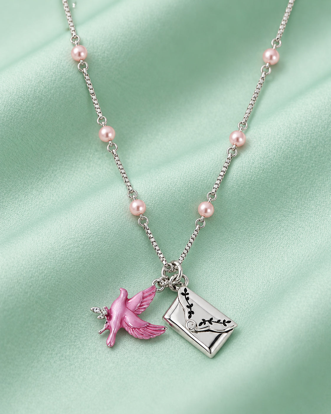 Pink Enamel Love Chain in 92.5 Silver