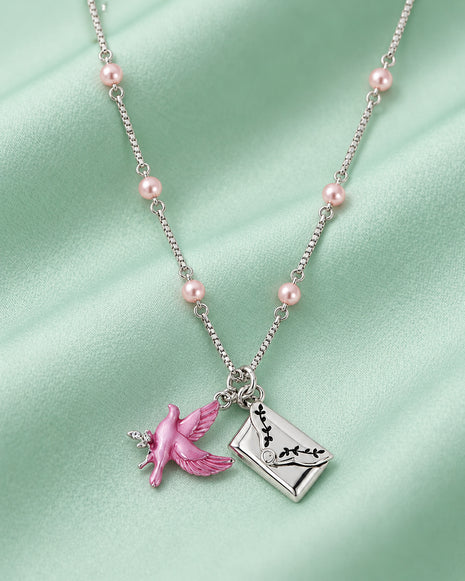 Pink Enamel Love Chain in 92.5 Silver