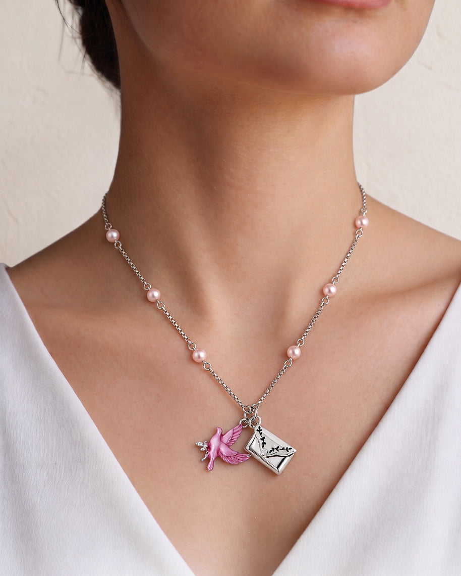 Pink Enamel Love Chain in 92.5 Silver