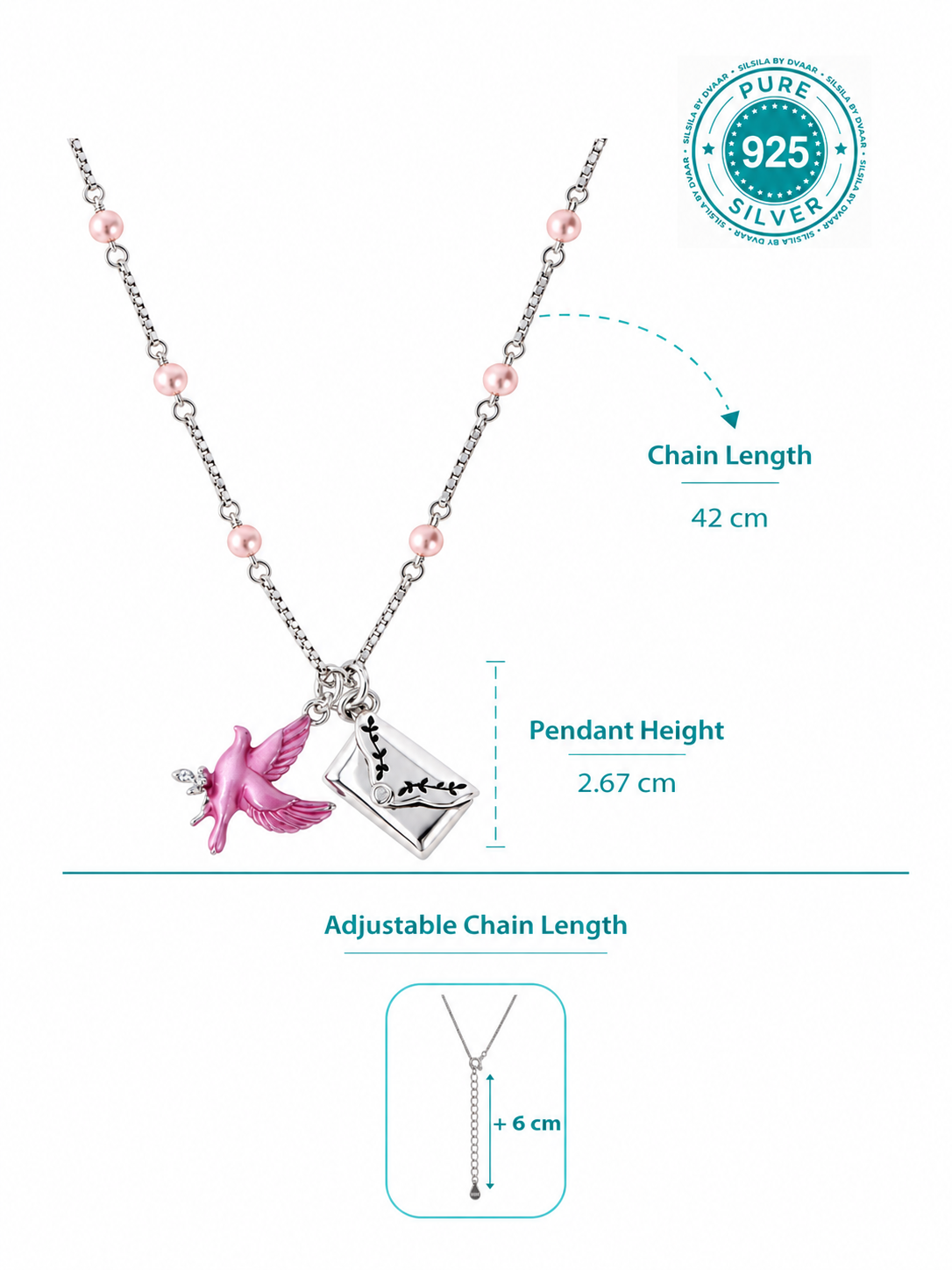 Pink Enamel Love Chain in 92.5 Silver