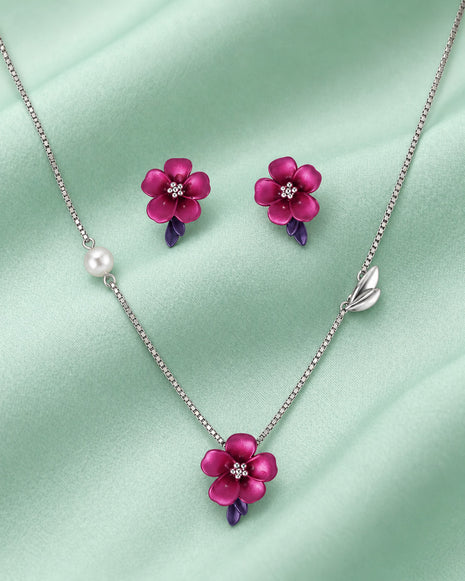 Pink Purple Bloom Pendant Set in 92.5 Silver