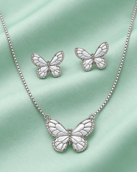 Ivory Butterfly Pendant Set in 92.5 Silver