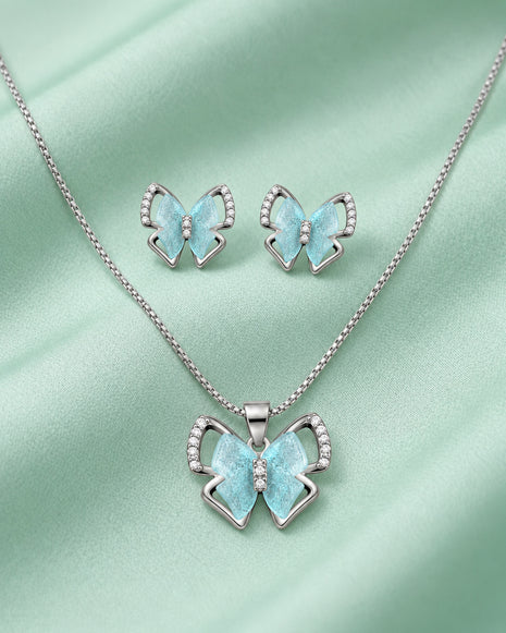 Mint Butterfly Pendant Set in 92.5 Silver