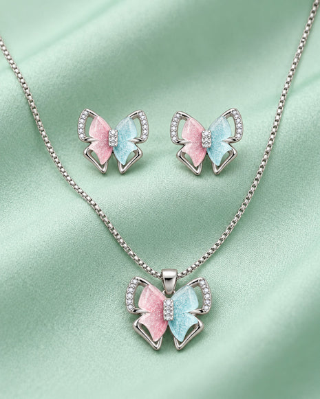 Blue Mint Butterfly Set in 92.5 Silver