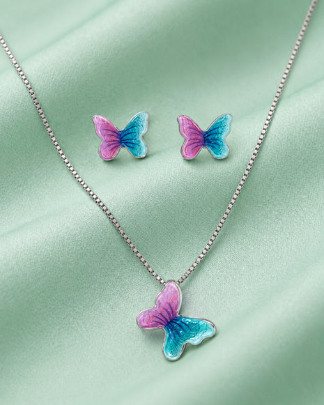 Blue Purple Butterfly Set in 92.5 Silver