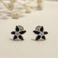 Black Flora Studs in 92.5 Silver