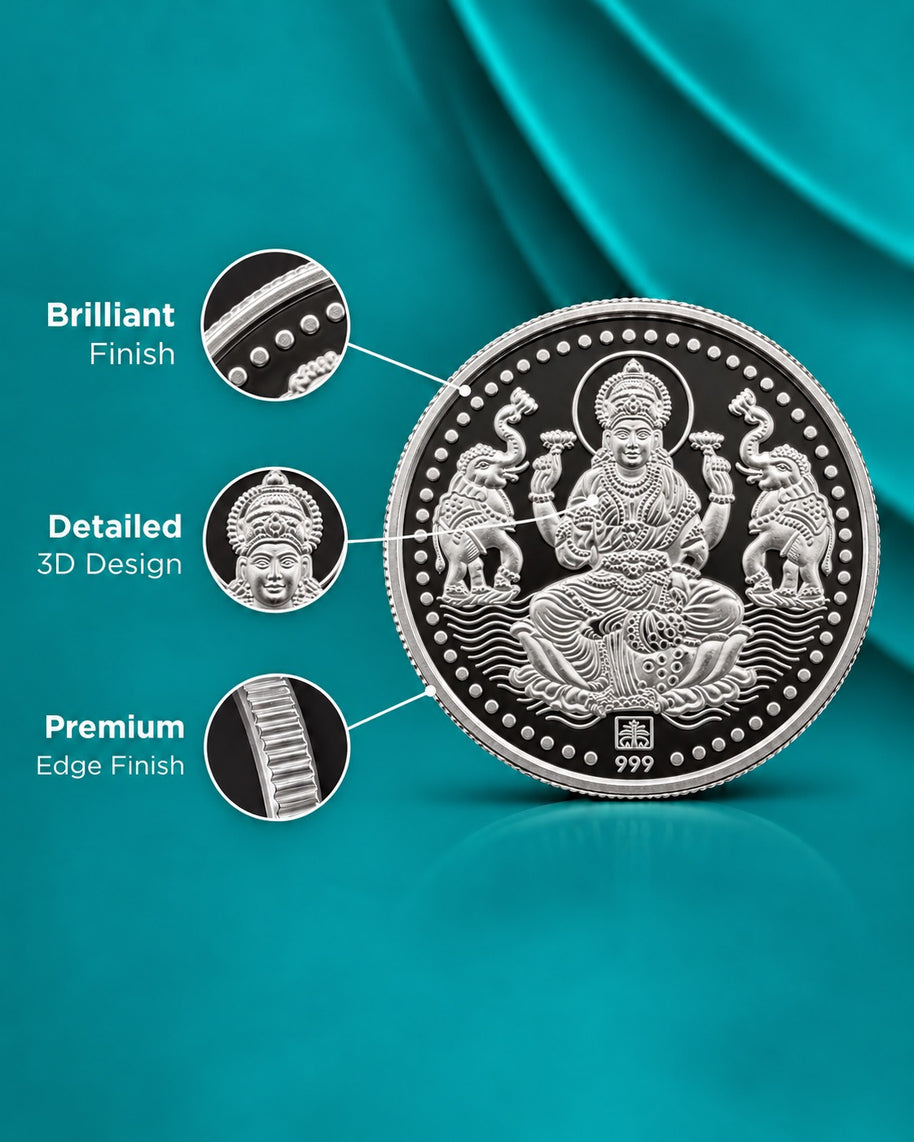 detailed design Gaja Lakshmi 999 Pure silver