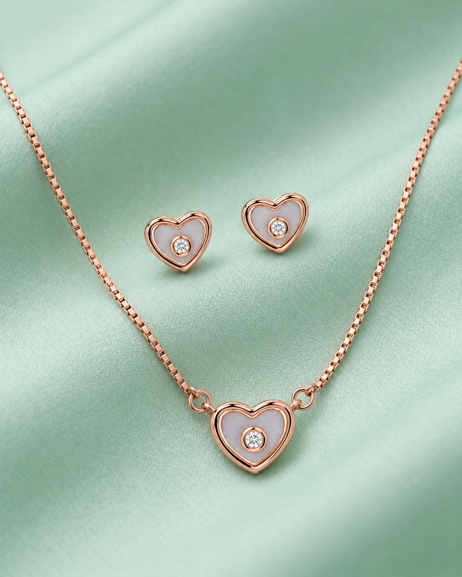 Rose Gold Heart Pendant Set in 92.5 Silver