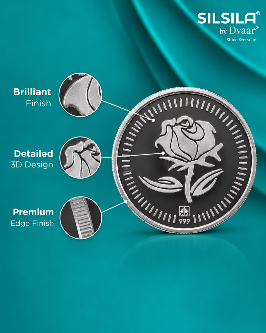 detailed design Rose Coin in 999 Silver