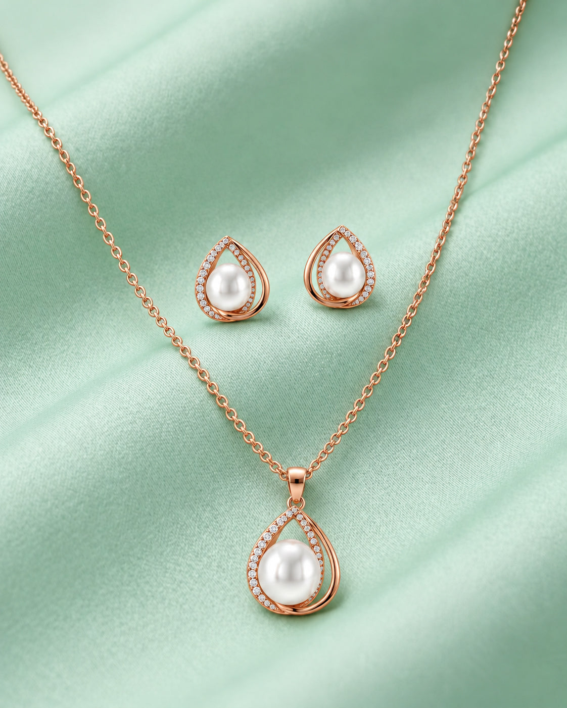 Pearly Teardrop Glow Pendant Set in 92.5 Silver